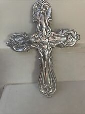 Pewter Metal Wall Cross Mexican Religious Jesus Crucifix Silver Md 8.5” X 6” picture