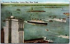 VINTAGE POSTCARD INCOMING STEAMSHIPS AT LOWER BAY MANHATTAN NEW YORK c. 1910s picture