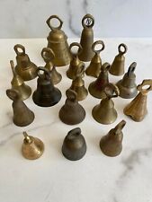 Assorted Vintage Mini Brass Bells Marked India Etched Decorated Lot Of 19 picture