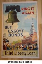 1918 WW1 Poster - Buy U.S. Govt. Bonds - Liberty Bell - NICE Colorful Original picture