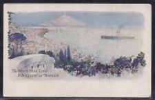 RMS CEDRIC - WHITE STAR LINE COLOR ART POSTCARD AT NAPLES picture