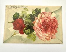 Vintage Antique Postcard Happy Birthday Roses Early 1900’s Ephemera Posted 1913 picture