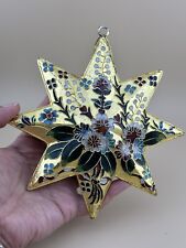Vintage Cloisonné 8 Point Star Hanging Ornament Floral Gold Tone picture
