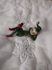 Cute Vintage Josef Originals Green  Garden Pixie Elf Figurine Holding Flower  picture