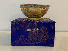 Vtg Chinese Jingdezhen Zhi Signed Eggshell Porcelain Bowl Dragons Floral w/ Box picture