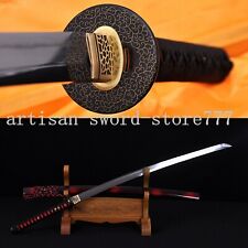 Fully Hand Forged Damascus Steel Clay Tempered Blade Straight HAMON Japanese  picture