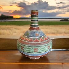 Vintage Terra Cotta Pottery Hand Painted Tonala Water Jug Vase Vessel Mexico MCM picture