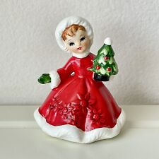 Vtg MCM Lefton Ceramic Christmas Girl Figurine w/Christmas Tree 6604 Japan 4