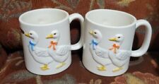 2 Vtg 80s Otagiri 3D Geese Ducks 12 oz Coffee Mugs Hand Crafted Japan picture