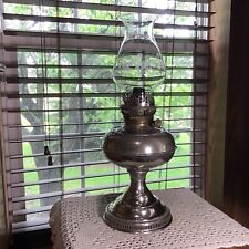 Antique Nickel Rayo Oil Lamp With Pyrex Chimney Wick Flame Spreader picture