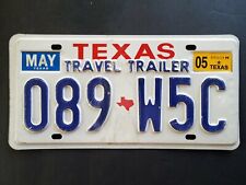 2005 Texas TX Travel Trailer License Plate 089 W5C picture