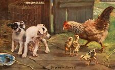 Puppies and Chickens ‘Trespassers’ by Artist Sydney Hayes 1907 Postcard ARTOTYPE picture
