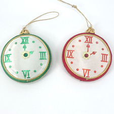 Vintage Frankel Clock Ornaments Red Green Felt 2-1/2 inches picture