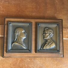 Vintage W.D. Allen Mfg. Solid Copper Embossed Bust of Washington & Lincoln picture