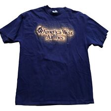 Vintage America West Airlines T-Shirt Single Stitch Made USA L Navy Gold picture