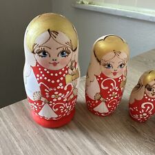 Authentic Russian Hand Painted Handmade Russian RED Nesting Dolls Set of 5 pcs picture