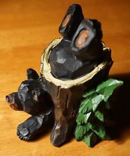 Adorable BLACK BEAR in TREE STUMP Rustic Log Cabin Lodge Home Decor Figurine NEW picture