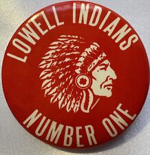 Vintage Lowell High School Lowell Indians Number One 2.25” Pinback Button picture