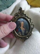 Vintage,Mini, Italian Silk, Victorian Picture Of Woman In Metal Frame picture