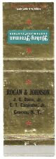 Rogan Johnson Geneva NY Hickey Freeman Clothes Manumark 1951-63 Empty Matchcover picture