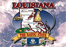 Louisiana, statehood, Brown Pelican, Magnolia, Bald Cypress, French Qua postcard picture