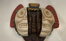Collectible Art Ethnic Mayan Three Faces of Man Clay Vintage Mexican Wall Mask picture