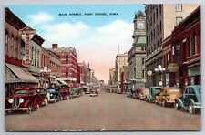 Vintage Postcard IA Fort Dodge Main Street 40s Cars Shops Street View picture