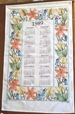 Vintage 1989 Calendar Tea Towel Floral Border Stevens Linens, Read picture