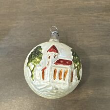 Antique Mercury Glass Silvered German Ornament Embossed Church picture