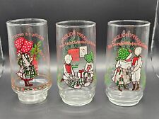 Vtg 1980 Holly Hobbie Coca-Cola 3 Drinking Glasses Deck the Halls Holly Series picture