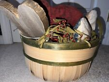 Vintage Decorative Basket with Assorted Primitive Fabric Hearts and Ornaments picture