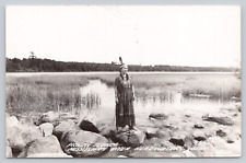 Mississippi River Headwaters MN Native American Woman Picking Flowers c1950 RPPC picture