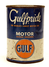 VINTAGE GULFPRIDE, 1 QT. METAL ALCHLOR PROCESSED MOTOR OIL CAN picture