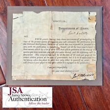 JAMES MONROE * JSA LOA * Autograph Request to Publish Declaration of War Signed picture