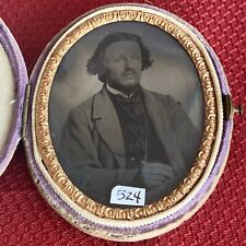 Velvet 1/6th Plate Oval Shaped Tintype Photo & Case picture
