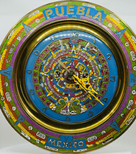 Vintage MEXICO PUEBLA  Mayan Aztec Copper Wall Plate Clock Mexico DECOR (B) picture