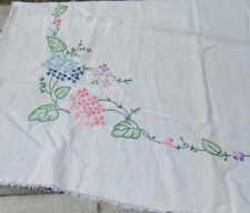 Vintage Colorful Flowers Hand Embroidered Linen Tablecloth 30x33” picture
