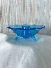 Vintage Lancaster Glass Petal pattern Candle Holder 3 Footed Blue picture