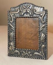 antique handmade tooled sterling silver Folk Art wood table picture photo frame picture