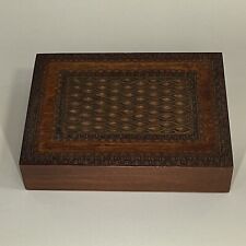 Vintage Carved ornate Wood box hinged lid picture