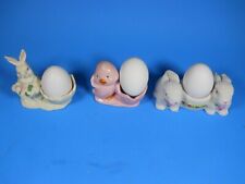 Vint 3 porcelain ceramic Egg Cup Holder Rabbits Chick Chicken Easter Bunny Japan picture