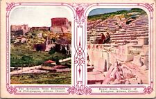 Athens Greece The Acropolis & Theater Of Dionysos Dual View Vintage Postcard picture