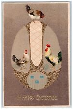 c1910's Happy Easter Chicken Hen Giant Egg Embossed Art Nouveau Antique Postcard picture