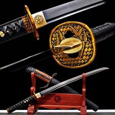 30'Wakizashi Black Blade 1095 Carbon Steel Japanese Samurai Sharp Fulltang Sword picture