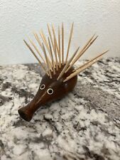 Vintage MCM Gematex Denmark Teak Wood Porcupine Hedgehog Toothpick Holder picture