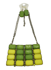isis Creative 18” Costume Yellow Green Squares Necklace Matching Earrings Set picture