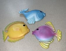 VTG Neon Resin Fish Wall Hangings Decor Fun Kitchy Retro Fluorescent Set Of 3 picture