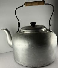 Vintage Large Tea Kettle Coffee Pot Wooden Handle AS IS Calcium Coating Inside picture