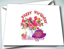 6 NOTE CARDS W/ ENVELOPES FLOWERS & RED HAT HAPPY BIRTHDAY FOR LADIES OF SOCIETY picture