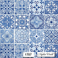 (1707) TWO Individual Paper LUNCHEON Decoupage Napkins - PATTERN BLUE TILES picture